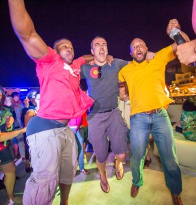 a group of people partying on a boat